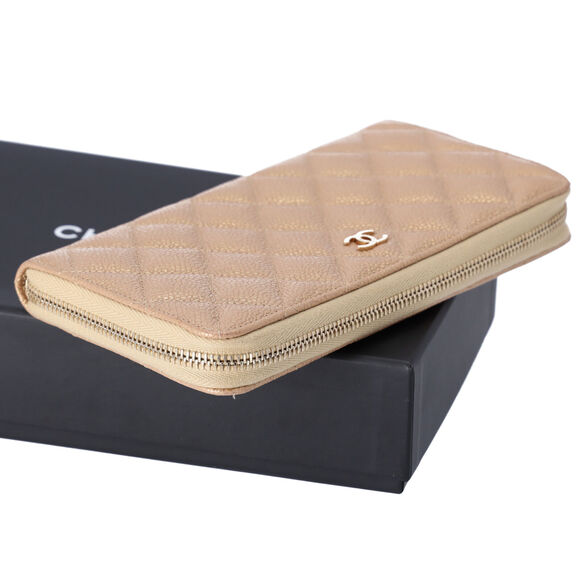 CHANEL Matelasse Classic Quilted Long Zip Around Wallet Gold Caviar Leather - Picture 3 of 7